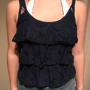 AEROPOSTALE navy tank top with lace.